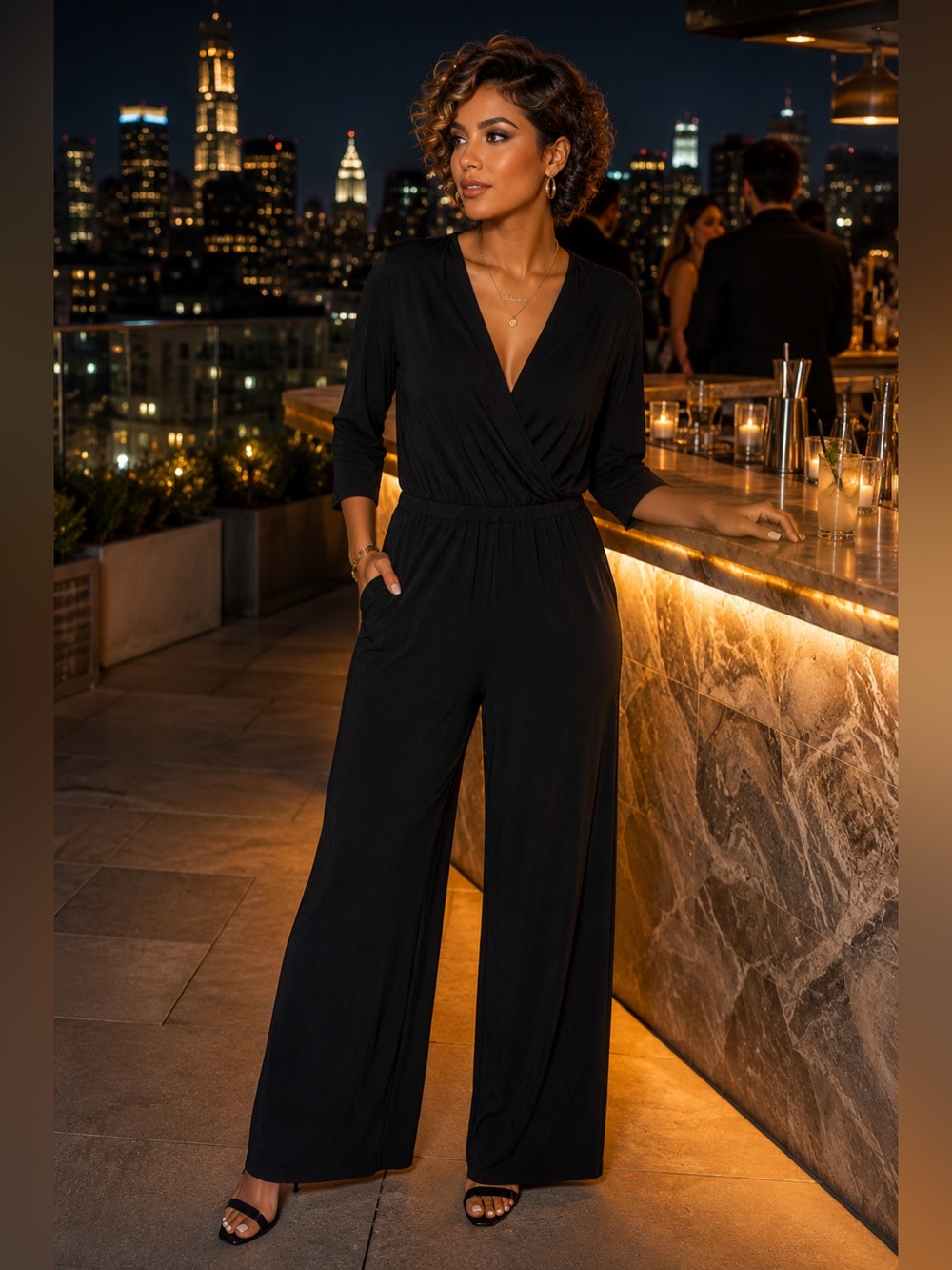 NY Collection Black Wide Leg Jumpsuit Size PS
Description
